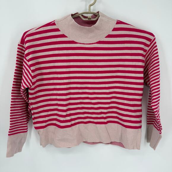 ANTHROPOLOGIE MAEVE CARYS MOCK NECK SWEATER Pink Stripe Size XL NWT - Picture 2 of 7